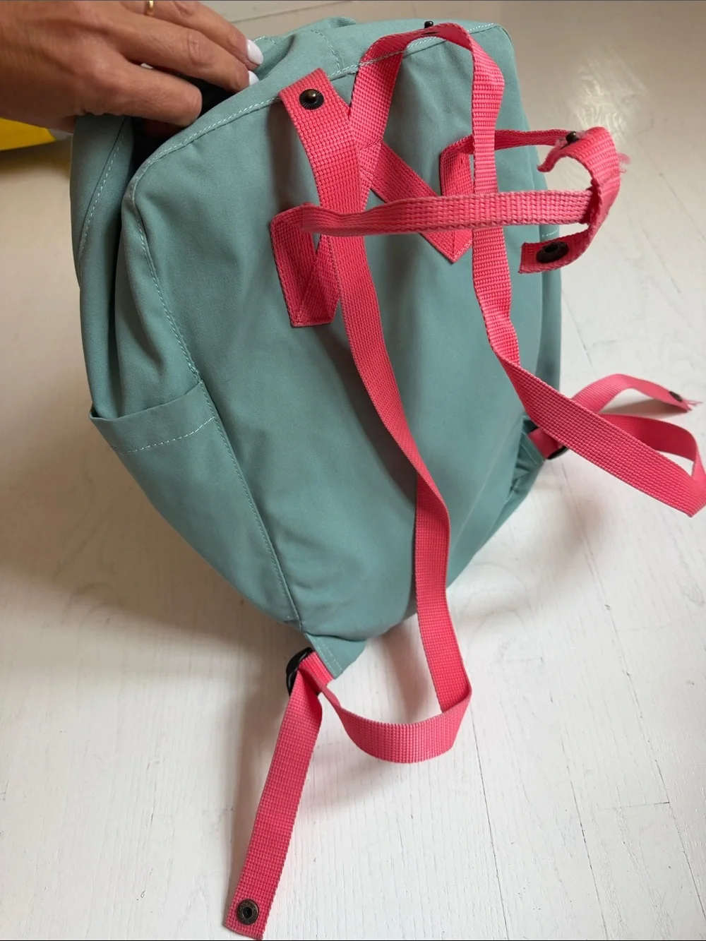Fjallraven Backpack - Teal with Pink Accents.